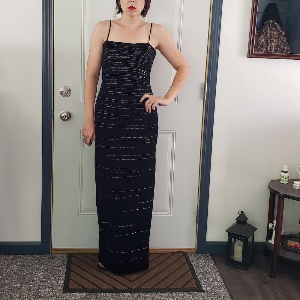 Y2K‎ Black Velvet with Silver Beading Slinky Gown